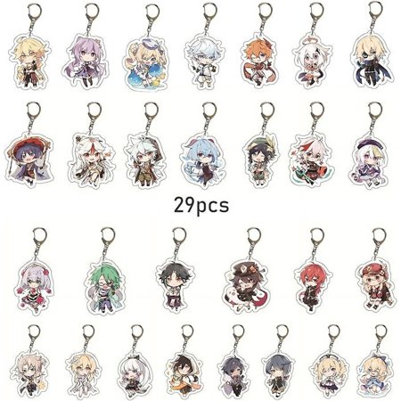 SUREHOME Genshin Impact Keychain set,29 Pack Acrylic Genshin Impact Figure Keychain Cute Feature Design Keyring Exquisite Anime Keychains Genshin Impact Merch Hu tao Ganyu Venti Childe Klee