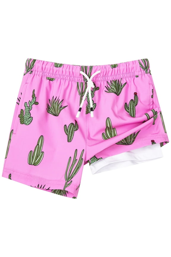 Boys Swim Trunks with Boxer Brief Liner Toddler Boy Stretch Swimsuit Shorts Quick Dry Swimming Trunks Bathing Suit