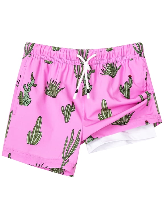 Boys Swim Trunks with Boxer Brief Liner Toddler Boy Stretch Swimsuit Shorts Quick Dry Swimming Trunks Bathing Suit