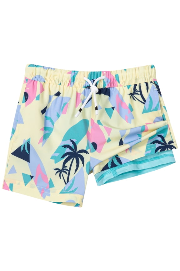 Boys Swim Trunks with Boxer Brief Liner Toddler Boy Stretch Swimsuit Shorts Quick Dry Swimming Trunks Bathing Suit