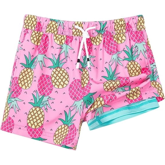 SURF CUZ Boys Swim Trunks with Boxer Brief Liner Toddler Boy Stretch Swimsuit Shorts Quick Dry Swimming Trunks Bathing Suit