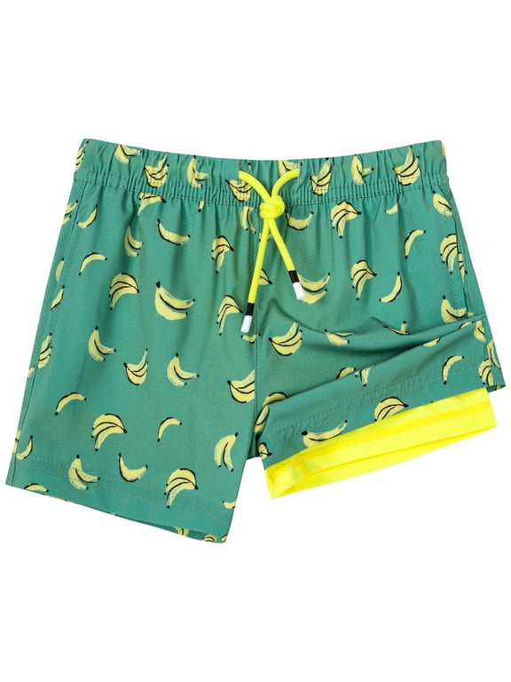 Boys Swim Trunks with Boxer Brief Liner Toddler Boy Stretch Swimsuit Shorts Quick Dry Swimming Trunks Bathing Suit