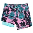 thumbnail image 1 of SURF CUZ Mens Swim Trunks with Compression Liner Mens Swimming Trunks 5 Inch Bathing Suit with Zipper Pockets Quick Dry Swim Shorts 04 Pink Palm Tree Small, 1 of 9
