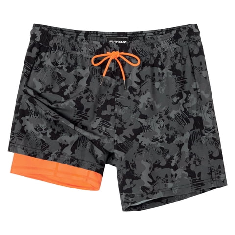 Mens Swim Trunks with Compression Liner Mens Swimming Trunks 5 Inch Bathing Suit with Zipper Pockets Quick Dry Swim Shorts Army Green Camo XX-Large