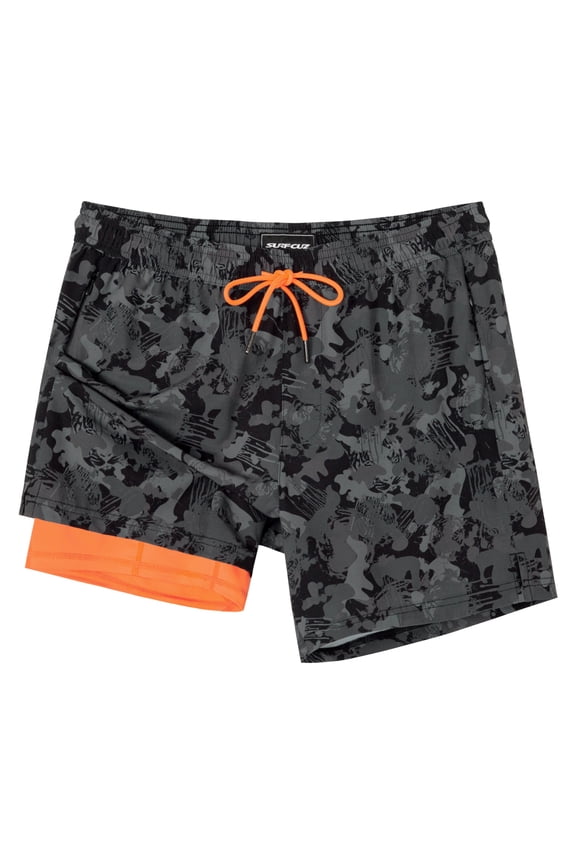 Mens Swim Trunks with Compression Liner Mens Swimming Trunks 5 Inch Bathing Suit with Zipper Pockets Quick Dry Swim Shorts Army Green Camo XX-Large
