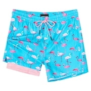SURF CUZ Mens Swim Trunks with Compression Liner Mens Swimming Trunks 5 Inch Bathing Suit with Zipper Pockets Quick Dry Swim Shorts Blue Flamingo Large