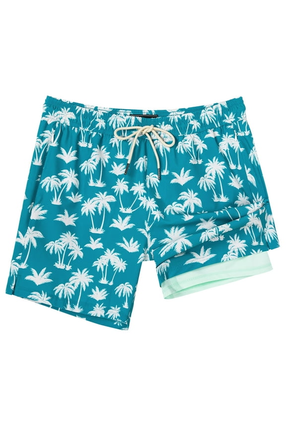 Mens Swim Trunks with Compression Liner Mens Swimming Trunks 5 Inch Bathing Suit with Zipper Pockets Quick Dry Swim Shorts Navy Flamingo Large