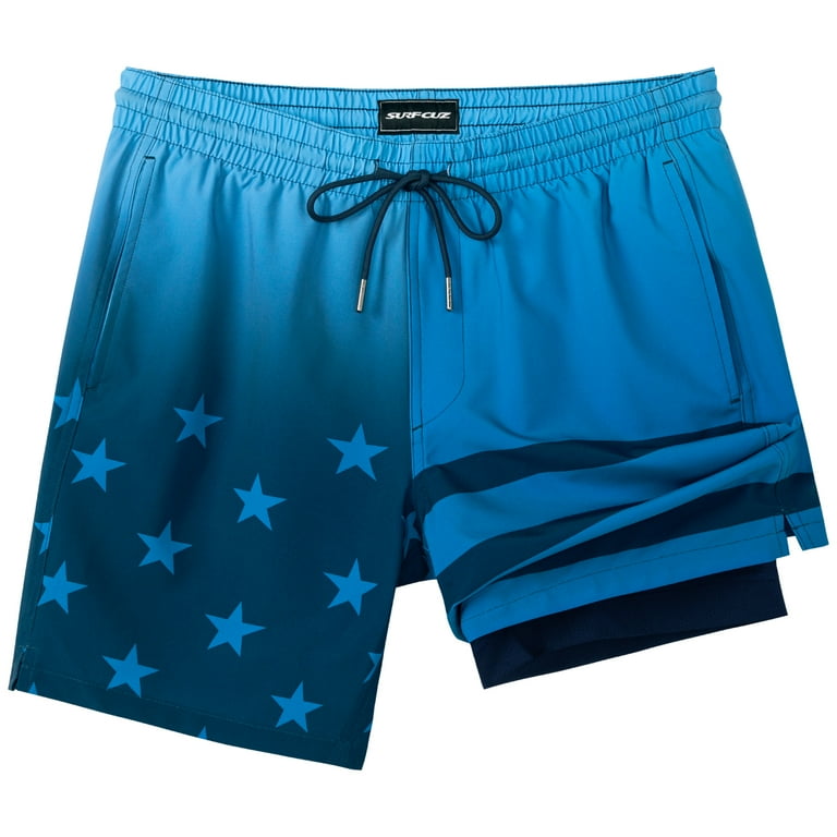 SURF CUZ Mens Swim Trunks with Compression Liner Quick Dry Swim Shorts 7 Swimming Trunks Stretch Bathing Suit Boardshorts Zipper Pockets Blue Gradient Flag Medium Walmart