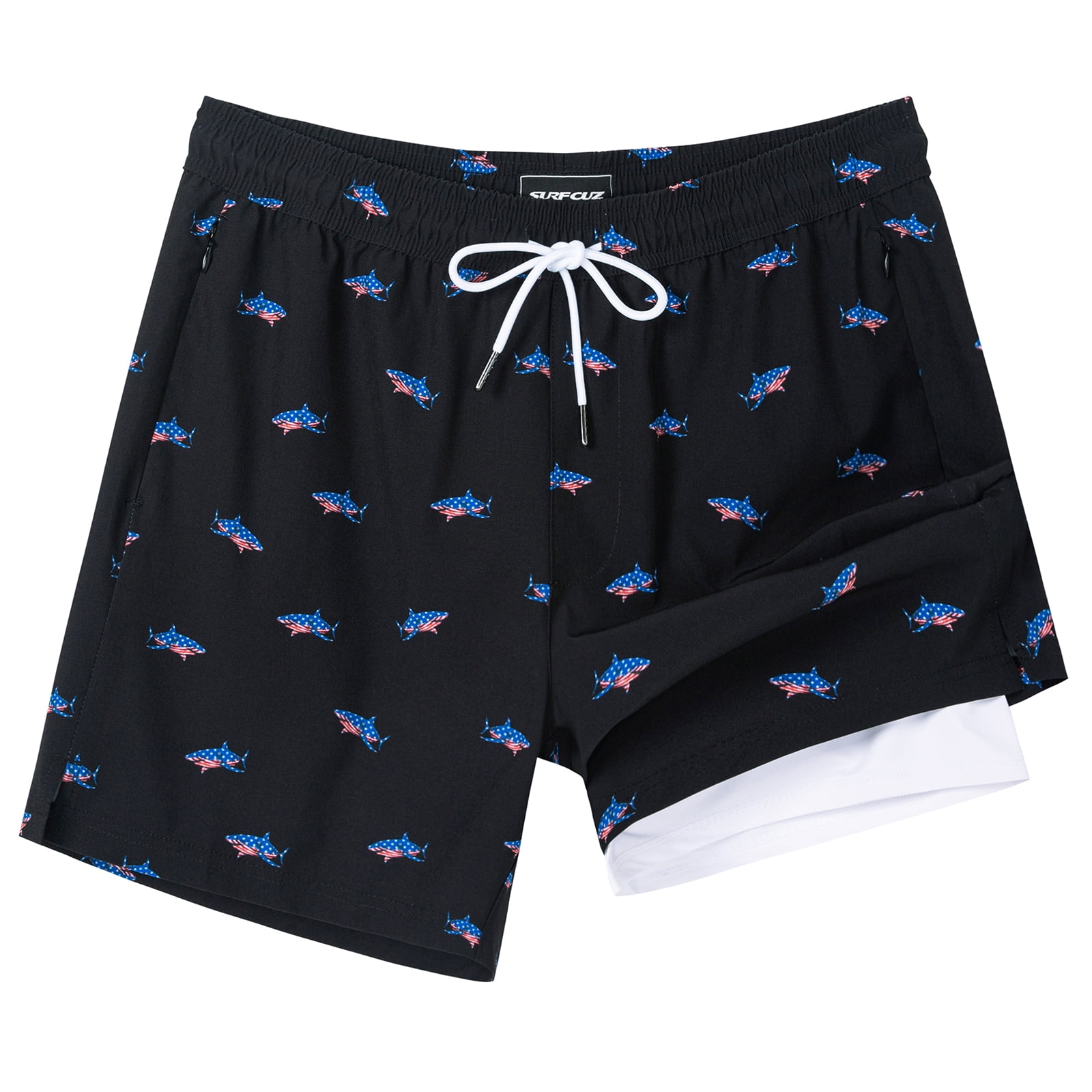 American Trends Mens Trunks Mens Board Shorts Swimwear Mens Swim Trunks  with Compression Liner Fishbone navy blue L 