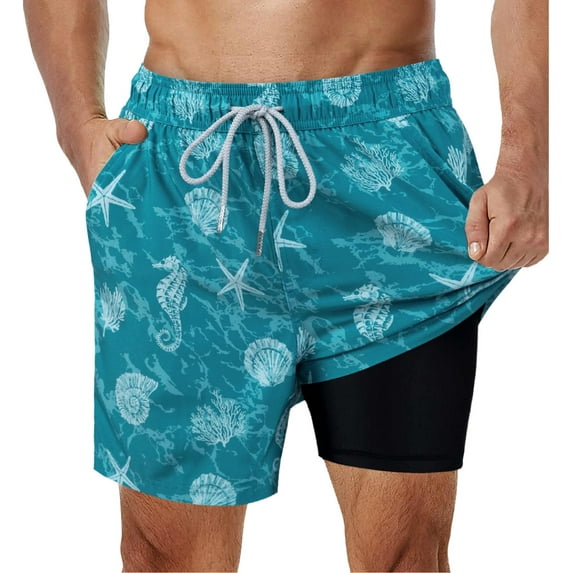 SURF CUZ Mens Swim Trunks with Compression Liner Quick Dry Bathing Suits Beach Swim Shorts with Pockets