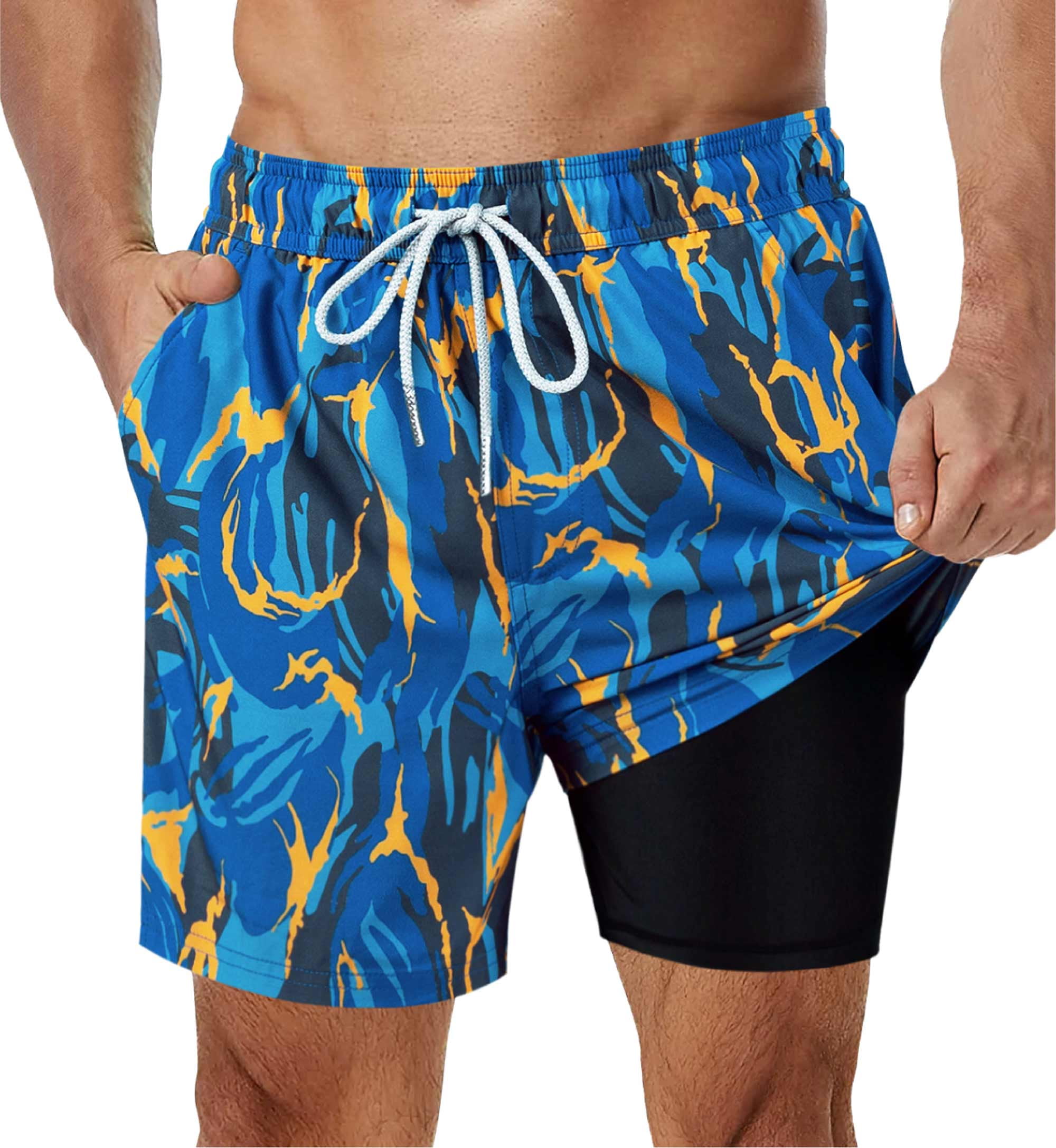 SURF CUZ Mens Swim Trunks with Compression Liner Quick Dry Bathing Suits  Beach Swim Shorts with Pockets 