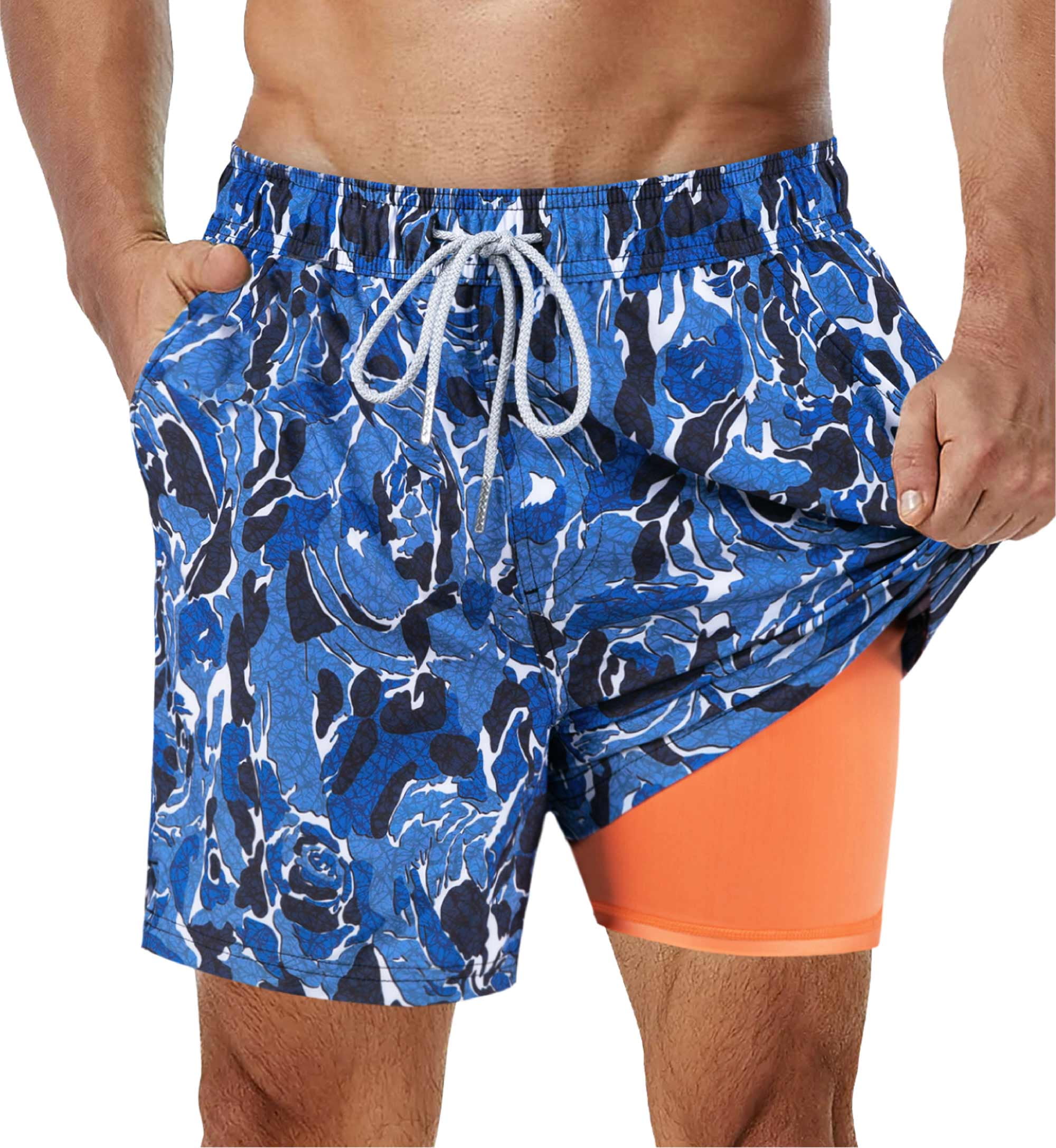 SURF CUZ Mens Swim Trunks with Compression Liner Quick Dry Bathing ...