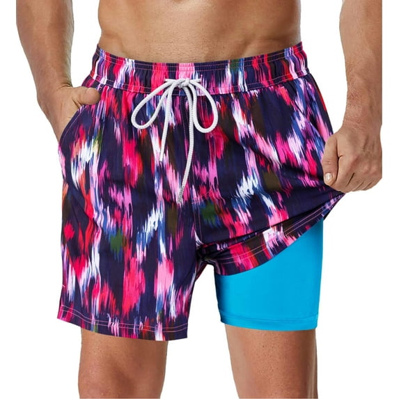 SURF CUZ Mens Swim Trunks with Compression Liner Quick Dry Bathing Suits Beach Swim Shorts with Pockets