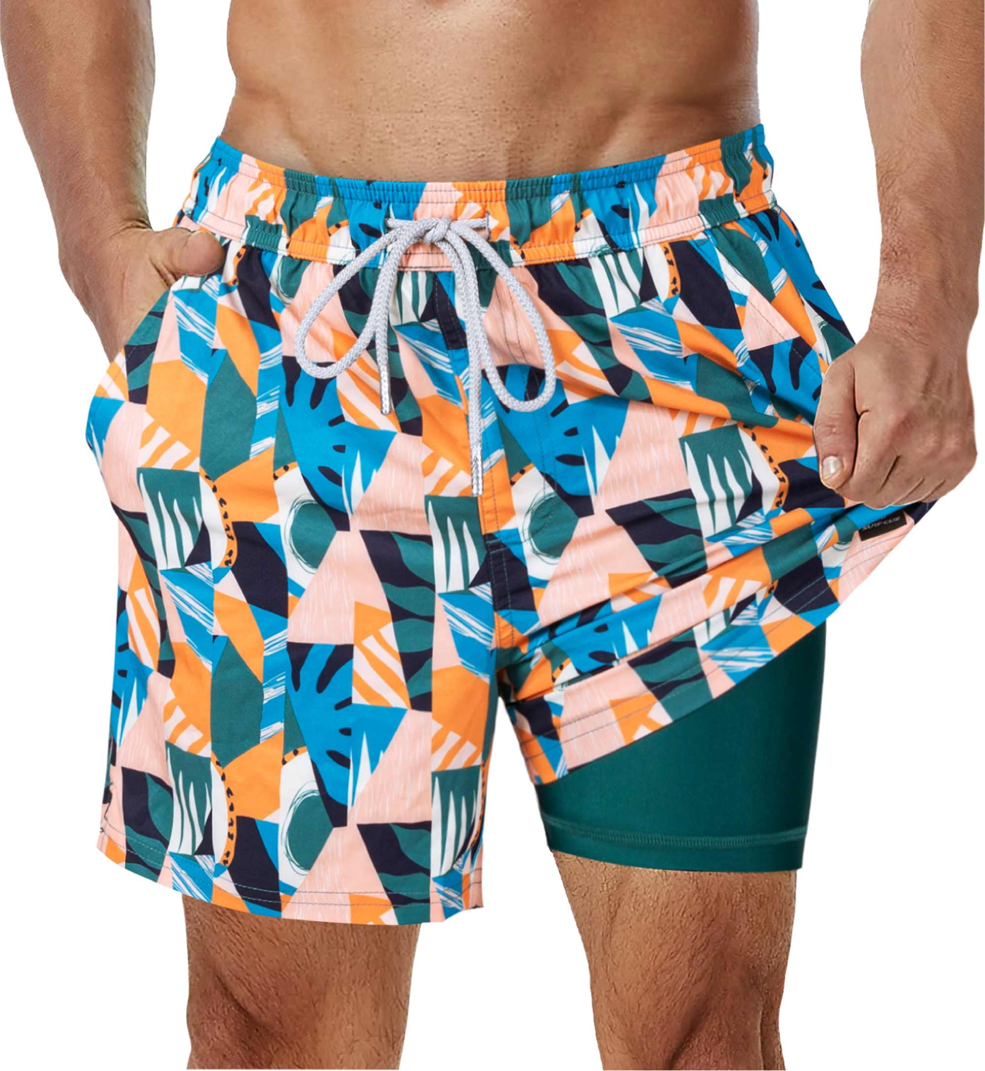 SURF CUZ Mens Swim Trunks with Compression Liner Quick Dry Bathing