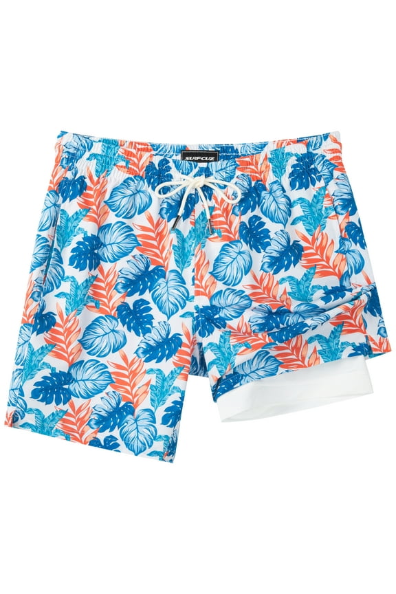 Mens Swim Trunks with Compression Liner Quick Dry Swim Shorts 7" Swimming Trunks Stretch Zipper Pockets