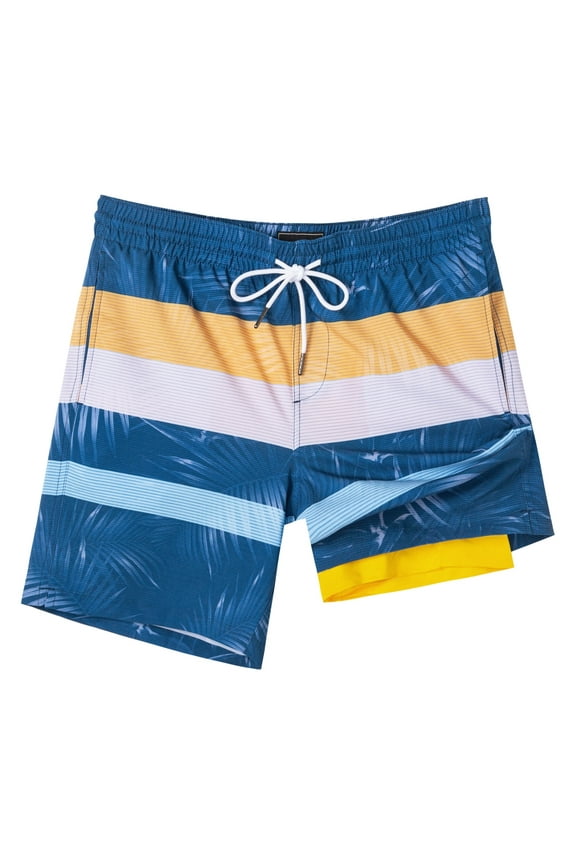 Mens Swim Trunks with Compression Liner Quick Dry Swim Shorts 7" Swimming Trunks Stretch Zipper Pockets