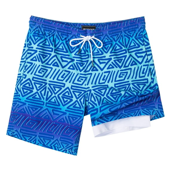 SURF CUZ Mens Swim Trunks with Compression Liner Quick Dry Swim Shorts 7" Swimming Trunks Stretch Zipper Pockets