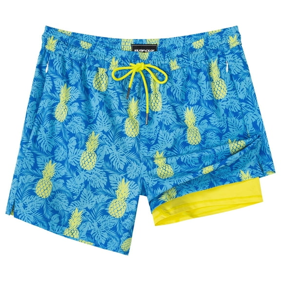 SURF CUZ Mens Swim Trunks with Compression Liner Swimming Trunks 5 Inch Bathing Suit Quick Dry Swim Shorts