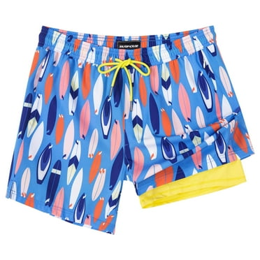 SURF CUZ Mens Swim Trunks with Compression Liner Swimming Trunks 5 Inch Bathing Suit Quick Dry Swim Shorts
