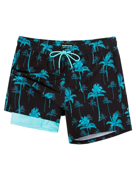 Mens Swim Trunks with Compression Liner Swimming Trunks 5 Inch Bathing Suit Zipper Pockets Quick Dry Swim Shorts