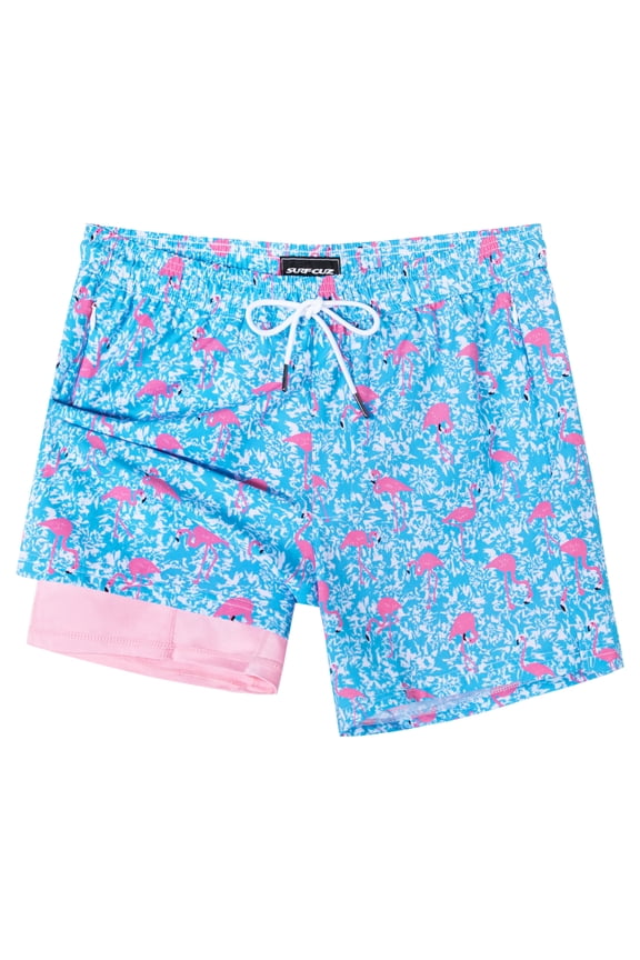 Mens Swim Trunks with Compression Liner Swimming Trunks 5 Inch Bathing Suit Zipper Pockets Quick Dry Swim Shorts
