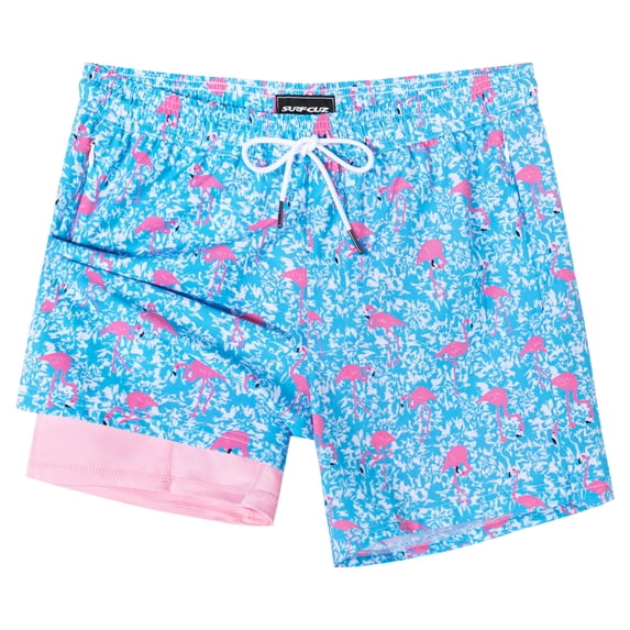 SURF CUZ Mens Swim Trunks with Compression Liner Swimming Trunks 5 Inch Bathing Suit Zipper Pockets Quick Dry Swim Shorts