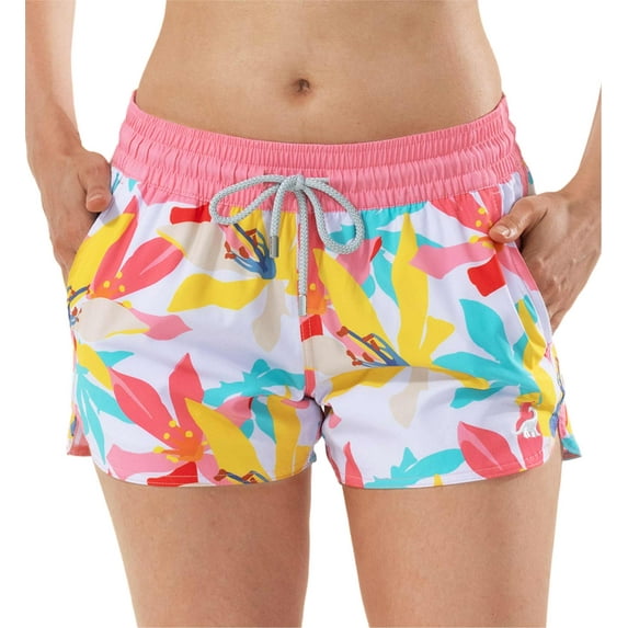 SURF CUZ Women's Swim Shorts 4 Way Stretch Swimsuit Bottoms Beach Board Shorts for Women with Pocket Size S-XXL