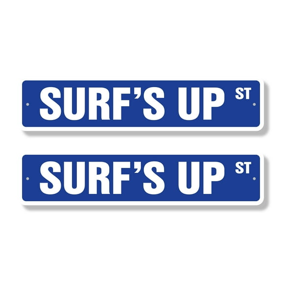 SURF'S UP Classic Street Sign (2 Pack) surfer surf board wax surfboard Road Sign | 4" X 18" Aluminum Metal Address Sign