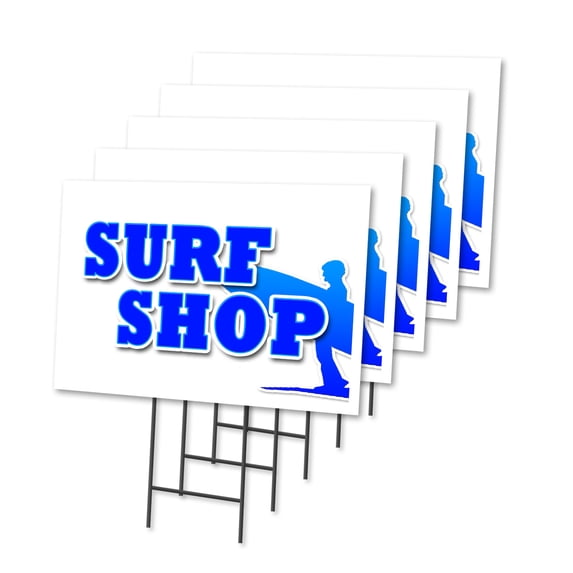 SURF SHOP 5 Pack Of 18" x 24" Yard Sign & Stake | Advertise Your Business | Stake Included Image On Both Sides | Made in The USA