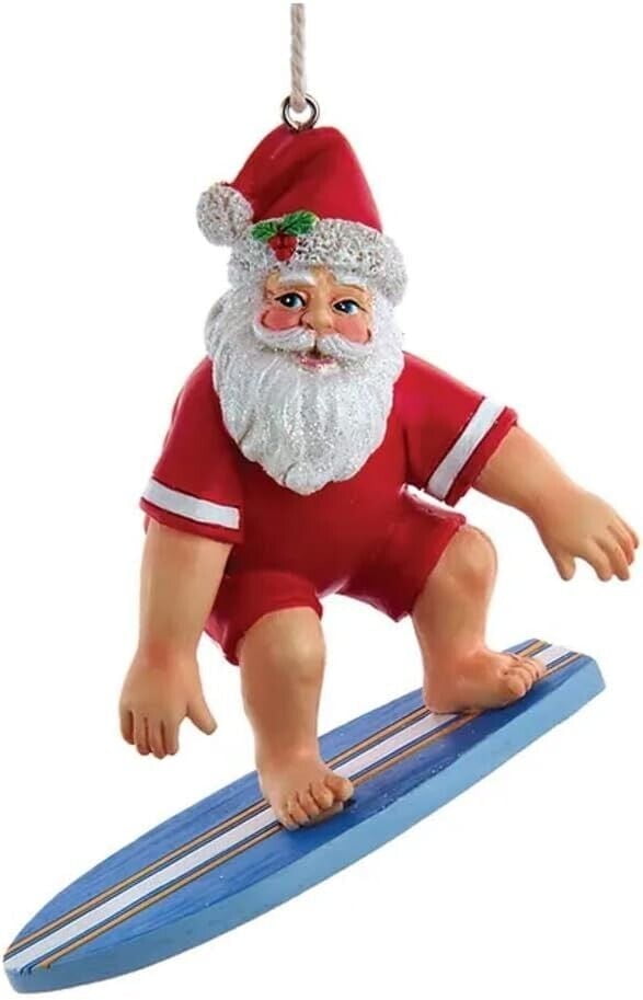 SURFING SANTA Coastal Beach Christmas Ornament, by Kurt Adler