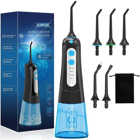 SURFOU 300 ml Rechargeable Water Flosser w/ 7 Nozzles, Blue