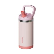 SURFVEN 12 oz Stainless Steel Double Wall Insulated Water Bottle with Flip-up Straw Lid, Pink