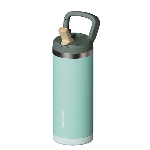 SURFVEN 18 oz Stainless Steel Double Wall Insulated Water Bottle with Flip-up Straw Lid, Dusty Jade