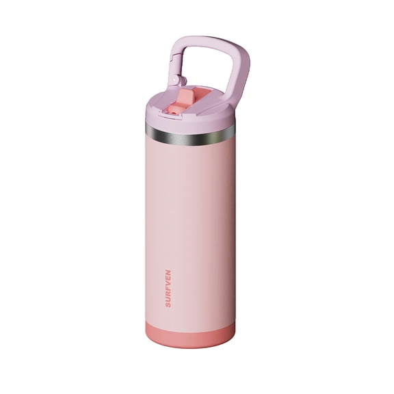 SURFVEN 18 oz Stainless Steel Double Wall Insulated Water Bottle with Flip-up Straw Lid, Pink