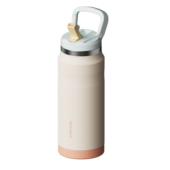 SURFVEN 27 oz Stainless Steel Double Wall Insulated Water Bottle with Flip-up Straw Lid, Egg Shell