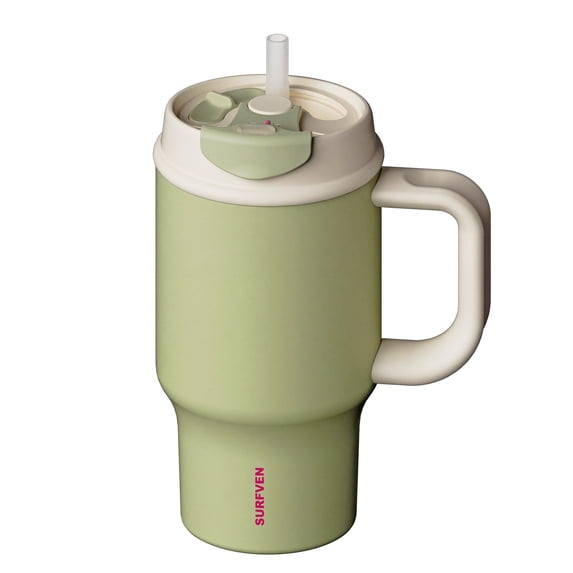 SURFVEN 30oz Double Wall Stainless Steel Insulated Tumbler with Handle and 2-in-1 Lid, Avocado Green
