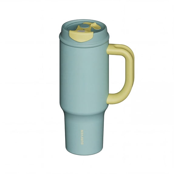 SURFVEN 40oz Double Wall Stainless Steel Insulated Tumbler with Handle and 2-in-1 Lid, Mint Blue