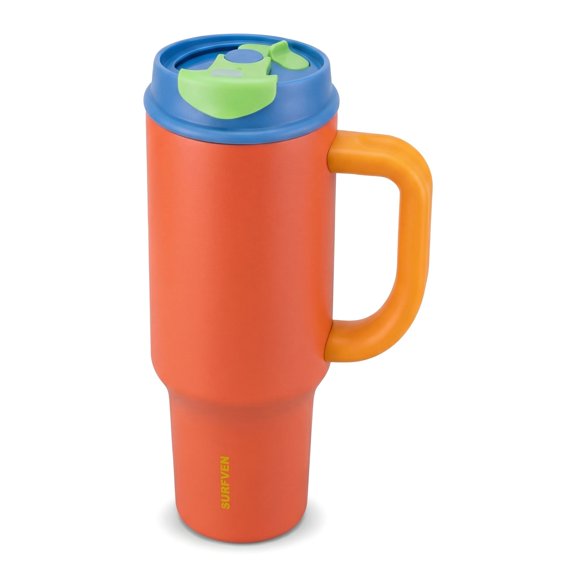 SURFVEN 40oz Double Wall Stainless Steel Insulated Tumbler with Handle and 2-in-1 Lid, Raspberry Pink