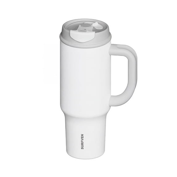 SURFVEN 40oz Double Wall Stainless Steel Insulated Tumbler with Handle and Leak Proof 2-in-1 Straw Lid, White