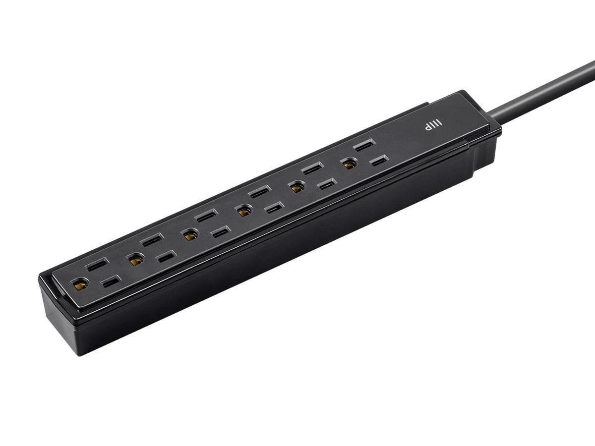 Black Heavy Duty 6 Outlet Surge Protector Power Strip