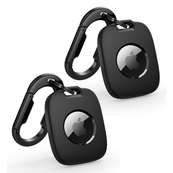 SURITCH for AirTag Holder 2 Pack, Keychain with Anti-Lost Carabiner Shockproof TPU Protective Case for AirTag for Kids, Keys, Pets, Luggage, Bags, 2 Pack, Black