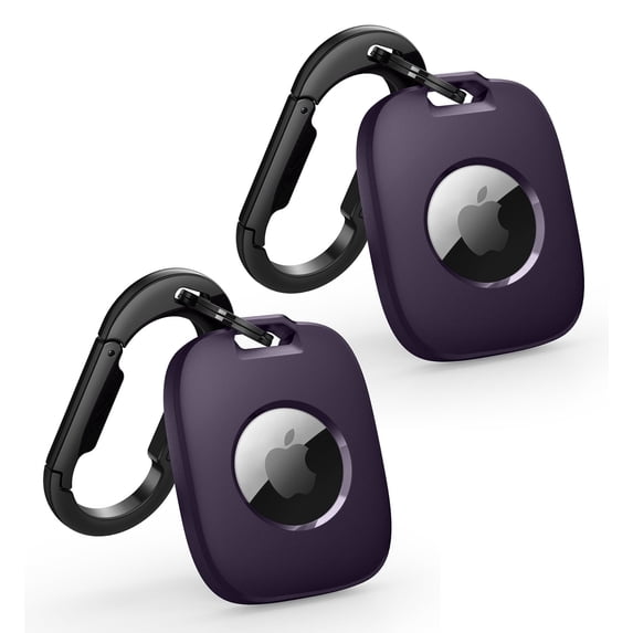 SURITCH for AirTag Holder 2 Pack, Keychain with Anti-Lost Carabiner Shockproof TPU Protective Case for AirTag for Kids, Keys, Pets, Luggage, Bags, 2 Pack, Dark Purple