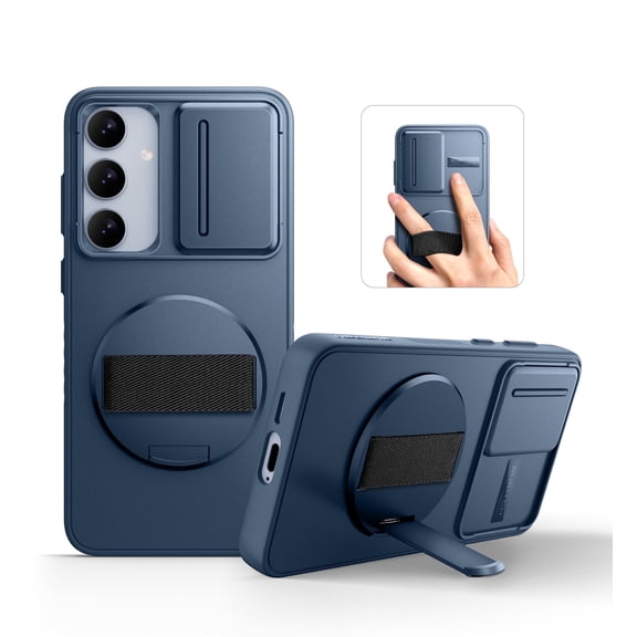 Suritch Phone Case for Samsung Galaxy S24 Plus with 360° Rotatable Hand Strap Grip, Kickstand and Slide Camera Cover, Rugged Shockproof Protective Cover for S24 Plus, Blue