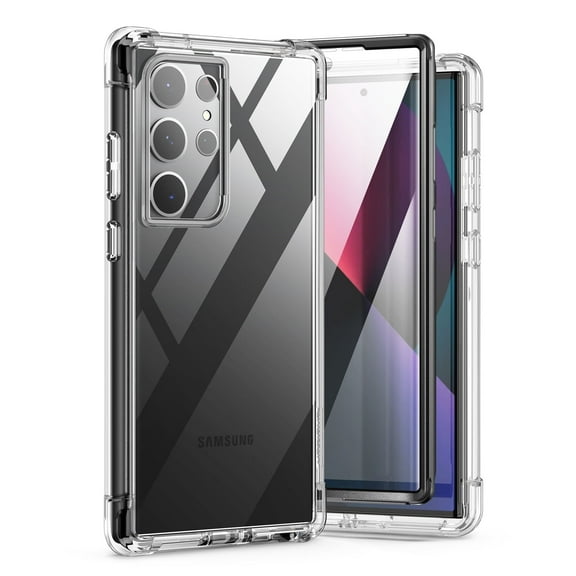 Suritch Clear Case for Samsung Galaxy S23 Ultra, Shockproof Rugged Hard Shell with Screen Protector, Black Edge