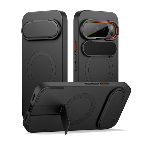 SURITCH for Google Pixel 10 / 10 Pro Phone Case, Magnetic Shockproof Protective Cover with Camera Cover and Adjustable Metal Kickstand for Pixel 10 / 10 Pro, Black