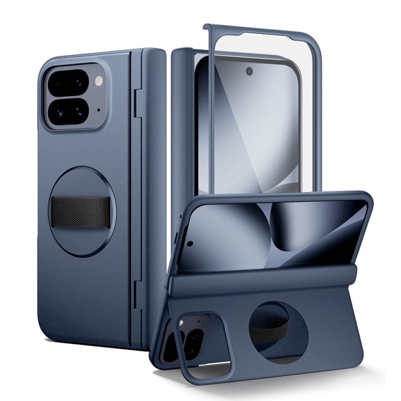 Suritch Phone Case for Google Pixel 10 Pro Fold with 360° Rotatable Hand Strap Grip Holder, Invisible Kickstand and Screen Protector, Rugged Shockproof Protective Cover, Blue