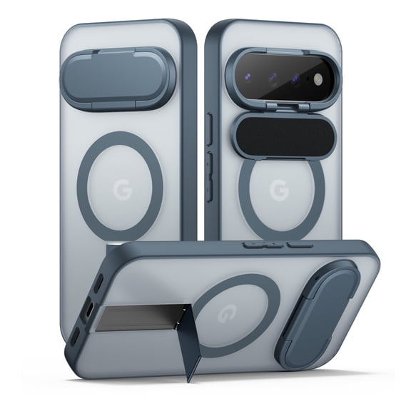 SURITCH for Google Pixel 11 / 11 Pro / 10 / 10 Pro Magnetic Case, with Built-in Kickstand, Camera Cover and Translucent Back, Shockproof Bumper Cases Slim Protective Covers, Translucent Blue