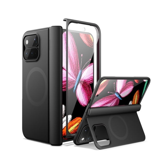 SURITCH for Google Pixel 11 Pro Fold Case with Screen Protector, with Hinge Protection and Built-in Kickstand, Magnetic Shockproof Protective Cover Slim Bumper Cases, Black