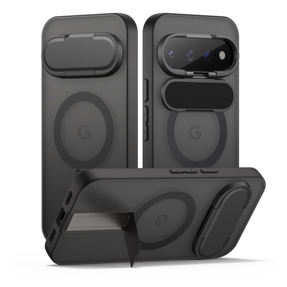 SURITCH for Google Pixel 11 Pro XL Magnetic Case, with Built-in Kickstand, Camera Cover and Translucent Back, Shockproof Bumper Cases Slim Protective Covers, Translucent Black