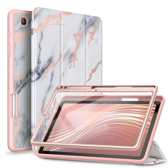 SURITCH Leather Case for Samsung Galaxy Tab S6 Lite 10.4" 2024/2022/2020, Built in Screen Protector Slim Fit Smart Full Body Cover with Magnetic Trifold Stand Auto Sleep/Wake,S-Pen Holder,Marble